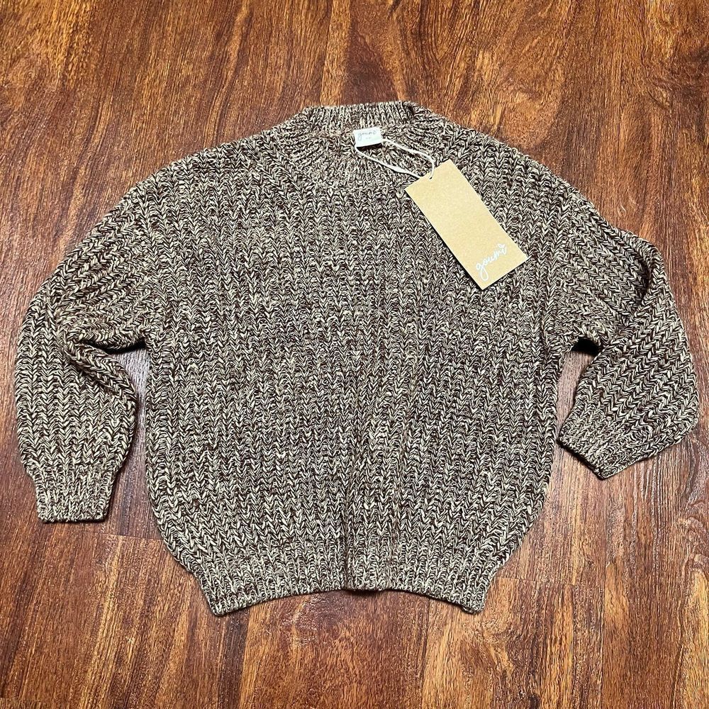 NWT Goumi Kids Bark Chunky Knit Sweater SZ 10-12Y Oversized Large Brown Crew Nec